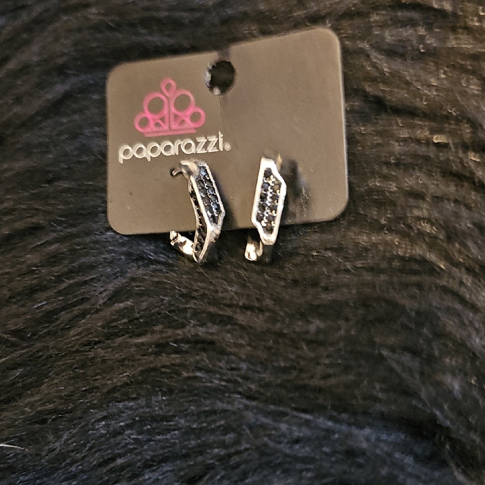 Paparazzi Silver Earrings with Black Detail